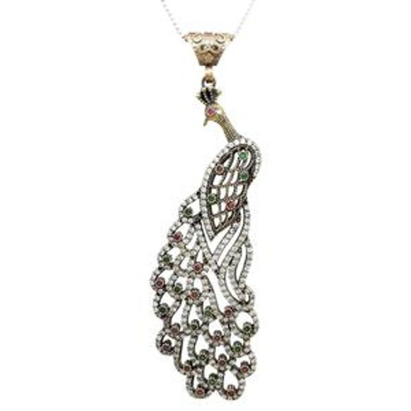 EMERALD RUBY ZIRCON PEACOCK PENDANT 925 18" - Picture 10 of 11